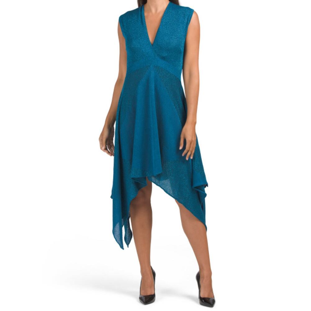 NWT Vertigo Paris Women's Metallic Shimmery Asymmetrical Hem Midi Dress - Picture 1 of 7